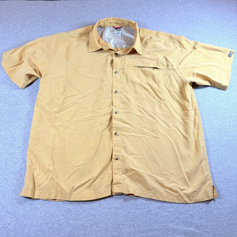 The North Face Button Up Shirt Mens XL Orange Micro Check Short Sleeve A723
